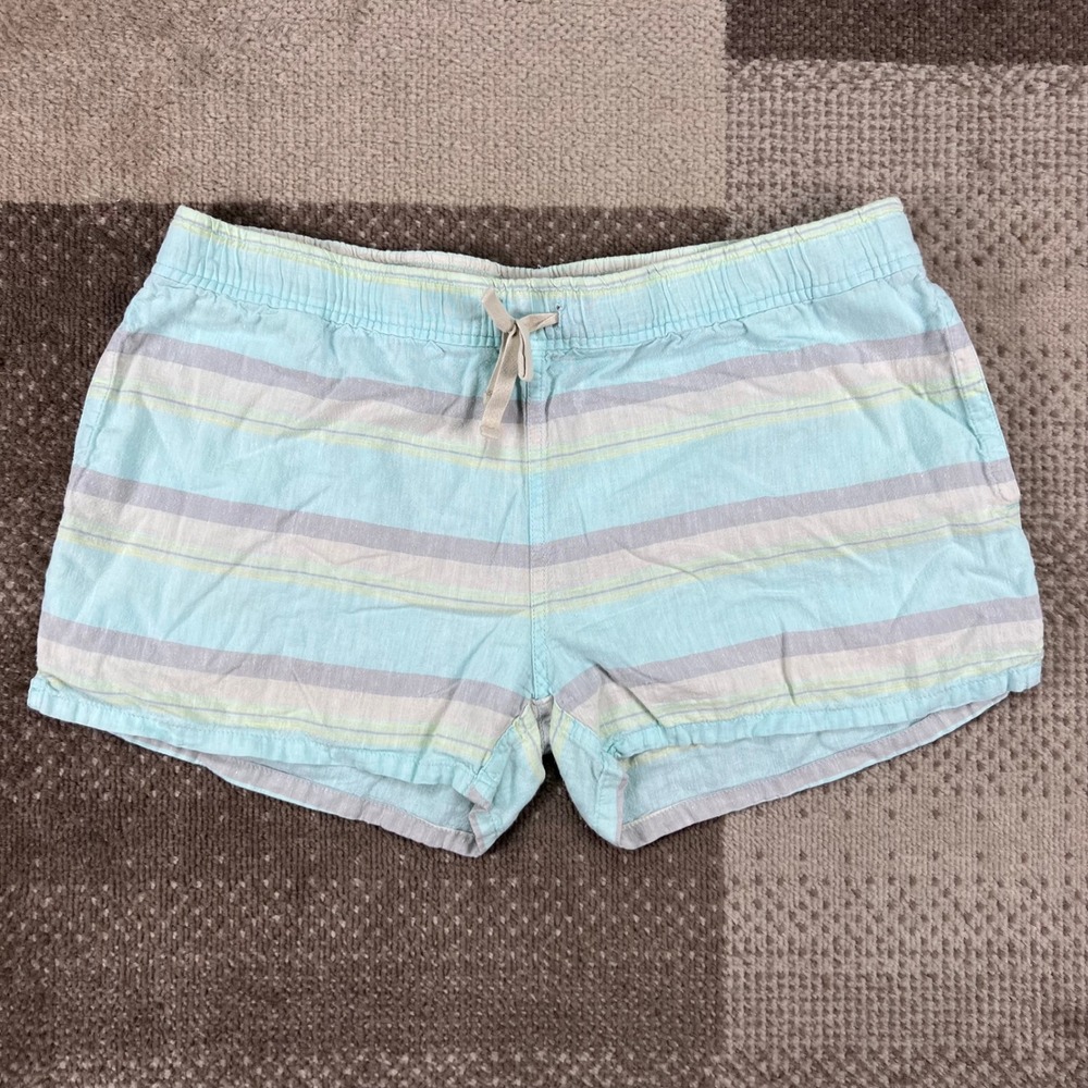 Patagonia Women Island Hemp Organic Cotton Shorts Blue Gray Striped Size M 57030